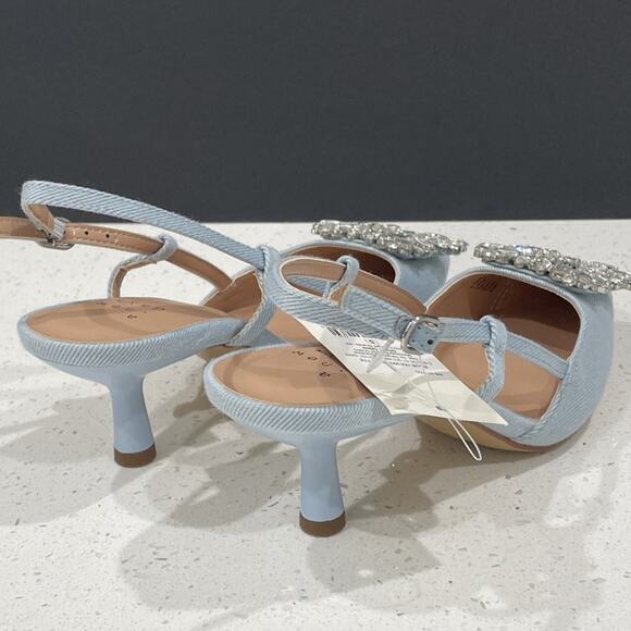 NEW Slingback Heels Rhinestone Blue Denim Sz 5 A New Day - Picture 6 of 8